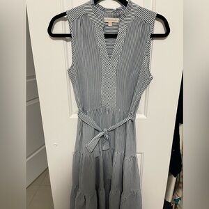 Monteau Los Angeles Blue and White Stripped Dress with Belt